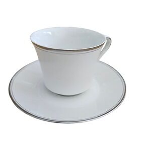 Crown Empire Countess Fine China Teacup and Saucer Set White Silver Trim Japan